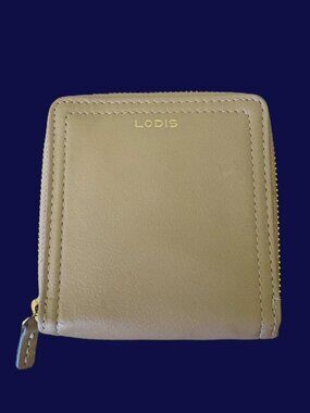 Lodis Tan 100% Leather zip around Square Wallet EUC